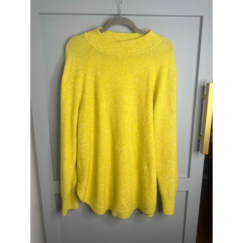 Yellow Marled Knit Mock Neck Sweater Curved Hem Oversized Pullover Longline